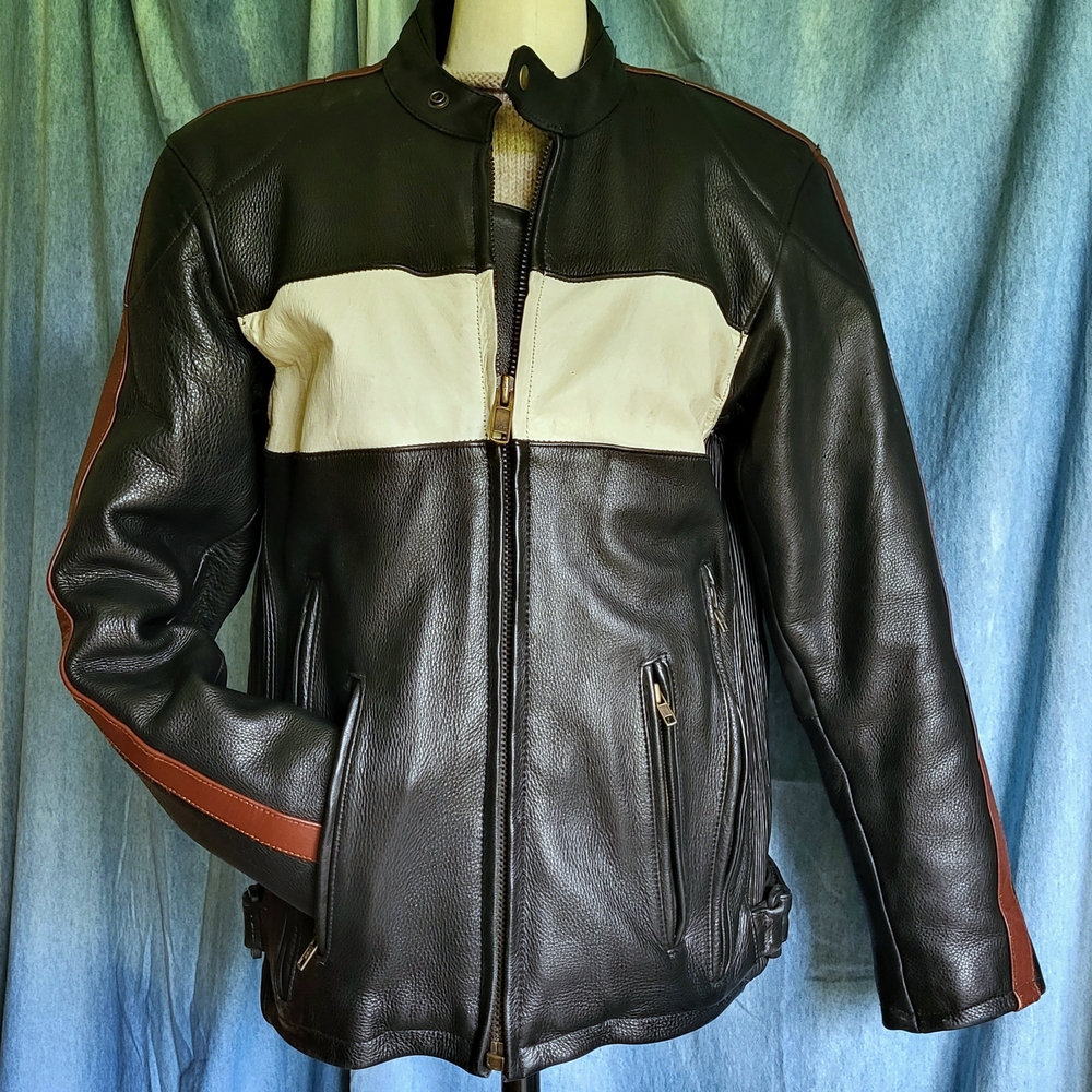 Black and White Motorcycle Jacket with Bold Design